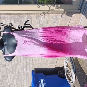 Raya Sun Embroidered Pink Ombre Swim Cover Up Sun Dress Tie Dye, 25" PTP, 42"L